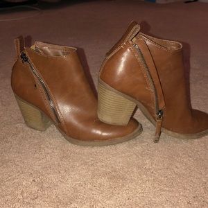 Brown zip up booties